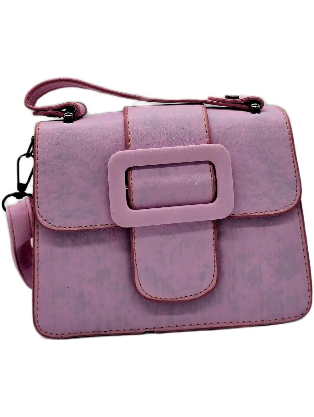 Stylish Pink Faux Leather Shoulder Bag with Buckle Detail